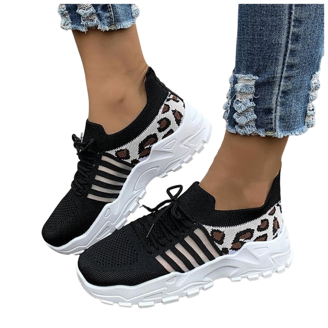 Leopard Chunky Walking Shoes for Women Comfortable Mesh Memory Foam Workout Tennis Running Sneakers