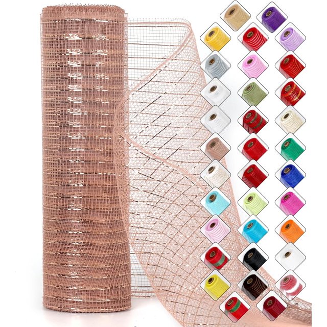 Mesh Ribbon for Wreaths 10 Inch x 30 Foot Wreath Mesh Rolls with Shiny Metallic Foil for Easter Christmas Party Wedding Home Decor DIY Craft Projects and Gift Wrapping