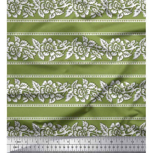 Soimoi Polyester Crepe Fabric Leaves & Floral Block Decor Fabric Printed Yard 42 Inch Wide