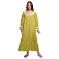thumbnail image 1 of Moomaya Robe de Nuit Maxi pour Femmes en Coton à Col en V Imprimé avec Bordure Volantée, 1 of 5