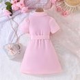 thumbnail image 4 of QHFBli Girls Dress Beige Short Sleeve Collar Button Front School Uniform Pink 3-4 Years, 4 of 7