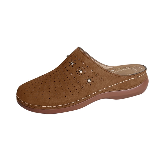 Sabots pour Femmes Mules à Enfiler Bout Fermé Sabot Ajouré Respirant Confortable Mule Compensée Brun