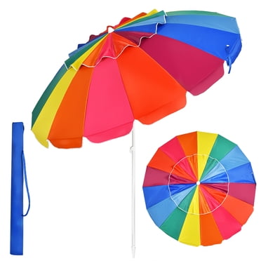 Costway Parasol de Plage 8 Pi Extérieur Inclinable Pare-Soleil Ancre de Sable avec Sac de Transport