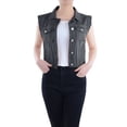 thumbnail image 1 of Womens Distressed Denim Button Up Sleeveless Crop Vest, Grey, Medium, 1 of 5