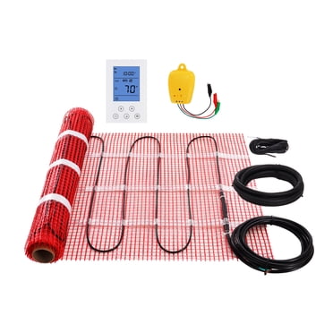 KFFKFF Tapis Chauffant pour Plancher, 10 Pi2, Plage de 14 °F à 113 °F, Système de Chauffage Électrique au Sol avec Thermostat Numérique, 110-120 V, Livré avec Moniteur d'Installation et Support Autocollant pour une Installation Simple