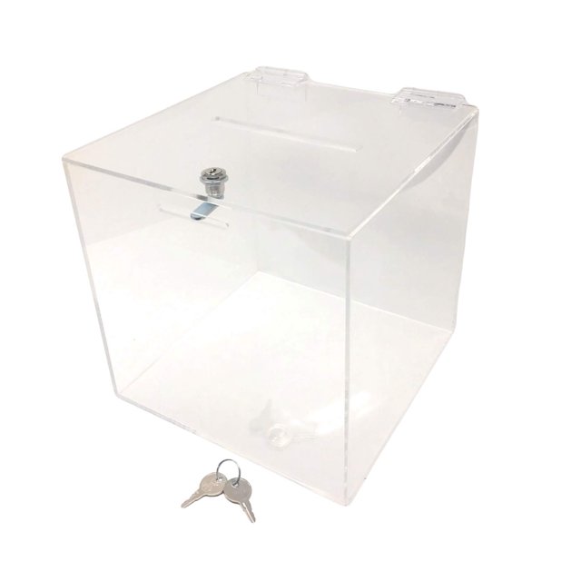 8"W x 8"H Locking Ballot Box Suggestion Comment Qty 1 Raffle Contest Bin Secure Clear Slotted Hinged by Marketing Holders