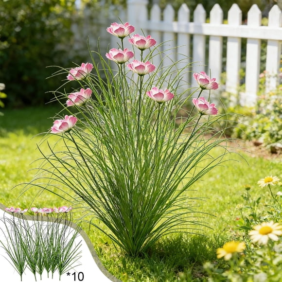 10Pcs Artificial Grass Artificial Foliage Realistic Slender Grass Bushes for Home Office Outdoor Garden Wedding Window Decoration
