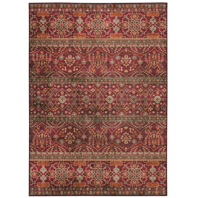Neil Tapis d'Accent Lavable 2 Pieds x 3 Pieds en Grenat et Ivoire Présentant un Motif Mosaïque Traditionnel avec des Tons de Bijoux, des Motifs Floraux et Géométriques, Fabriqué en polyester Résistant aux Taches avec Endos Antidérapant, Idéal pour les Tapis de Cuisine, les Entrées et les Maisons Adaptées aux Animaux.