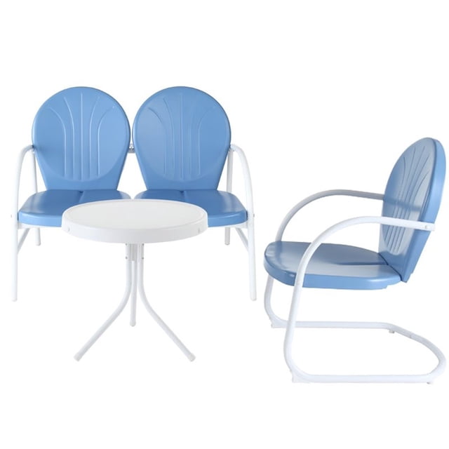 Crosley Griffith Ensemble de Canapé de Patio en Métal 3 Pcs, Bleu Ciel