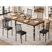 71 Inch Farmhouse Dining Table for 6-8 – Extra-Thick 30mm Water & Mark Resistant Tabletop – Heavy Duty Curved Metal Legs – Rustic Rectangular Kitchen Table, Modern Vintage Color + Black