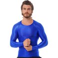 thumbnail image 1 of Jhaoyu Men's Glossy Long Sleeve Compression Shirts Athletic Workout Sports Rash Guard Undershirt Blue L, 1 of 6