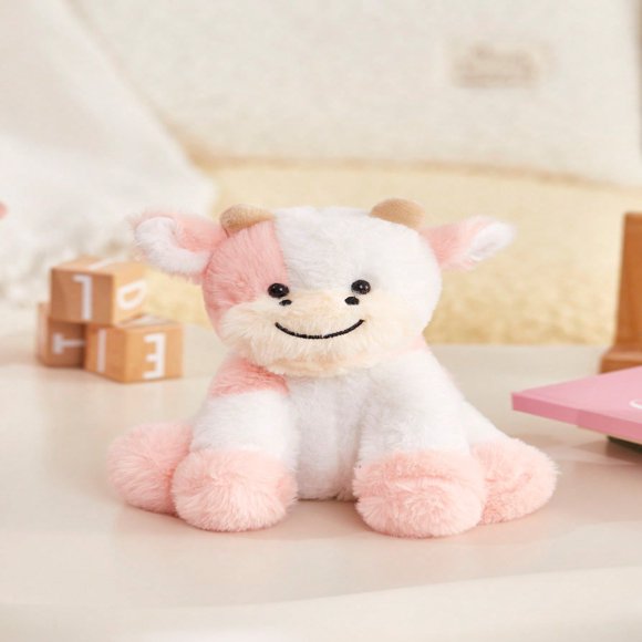 DEBGFS 20cm 1pc Polka Dot Plush Toy Pinkish Purple Cow Stuffed Animal With Bouquet Decoration Great Birthday Gift For Kids,Pink-20CM