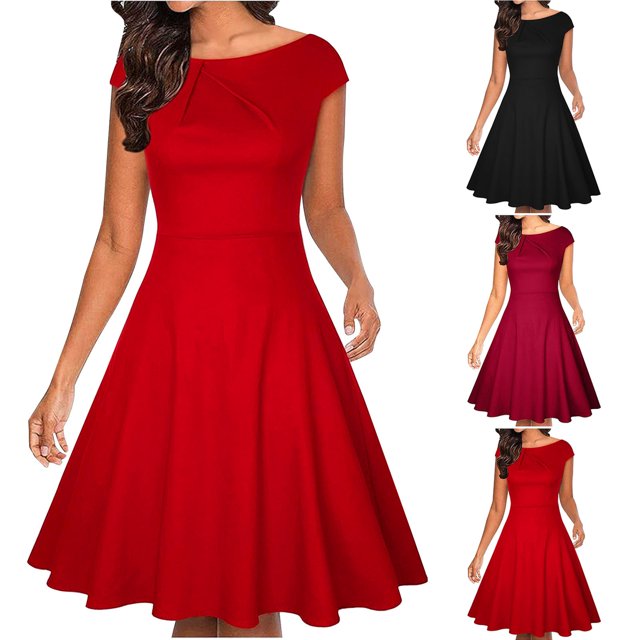 Gspmoly Robes pour Femmes, Nouvelle Robe d'Été Décontractée pour Femmes Style Serré Ajustée Robe à Grand Ourlet Sans Manches Col Rond Longueur Genou Robe Formelle pour Femmes jusqu'à 65 % de Rabais