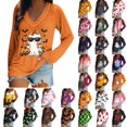 thumbnail image 1 of yoeyez Halloween Hauts pour Femmes Col en V Manches Longues Chandails Mignons Drôles Tunique Graphique Haut Décontracté Mode Manches Raglan T-Shirts Vert,TTG, 1 of 6