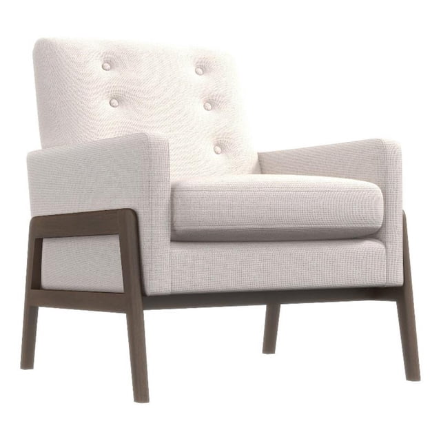 Fauteuil d'Appoint en Lin Crème Capitonné Style Mi-Siècle Moderne Steven