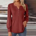 thumbnail image 2 of FAIWAD Women's V Neck Long Sleeve Tunic Tops Pleated Layered Button Down Slim Pullover Tops, 2 of 5