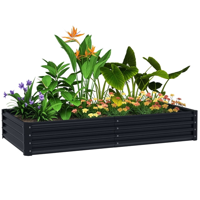 Outsunny 6x3x1ft Galvanized Raised Garden Bed, Open Bottom, Dark Grey