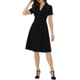 thumbnail image 2 of INSPIRE CHIC Robes Vintage pour Femmes 2024 Col Plat Manches Courtes Robe Évasée S Noir, 2 of 6