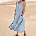 thumbnail image 2 of RKSTN Robes d'Été pour Femmes Décontractées en Coton et Lin à Col Rond Sans Manches Robes de Plage Amples Grande Taille à Imprimé Floral Évasées Maxi, 2 of 5