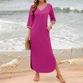 thumbnail image 4 of Gspmoly Robes pour Femmes Grande Taille, Robes pour Femmes Manches 3/4 Col en V Ample Fluide Fendue Longue Robe Maxi avec Poches Robes de Soirée pour Femmes Offres, 4 of 9