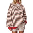 thumbnail image 1 of MeetoTime Womens Oversized Striped Color Block Sweatshirt Long Sleeve Crew Neck Casual Loose Pullover Tops S-5XL, 1 of 6