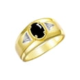 thumbnail image 3 of RYLOS Men's Rings 14K Yellow Gold Classic 7X5MM Oval Gemstone & Diamond Ring Cabochon Onyx October Birthstone Rings For Men, Gold Rings Size 8, 3 of 7