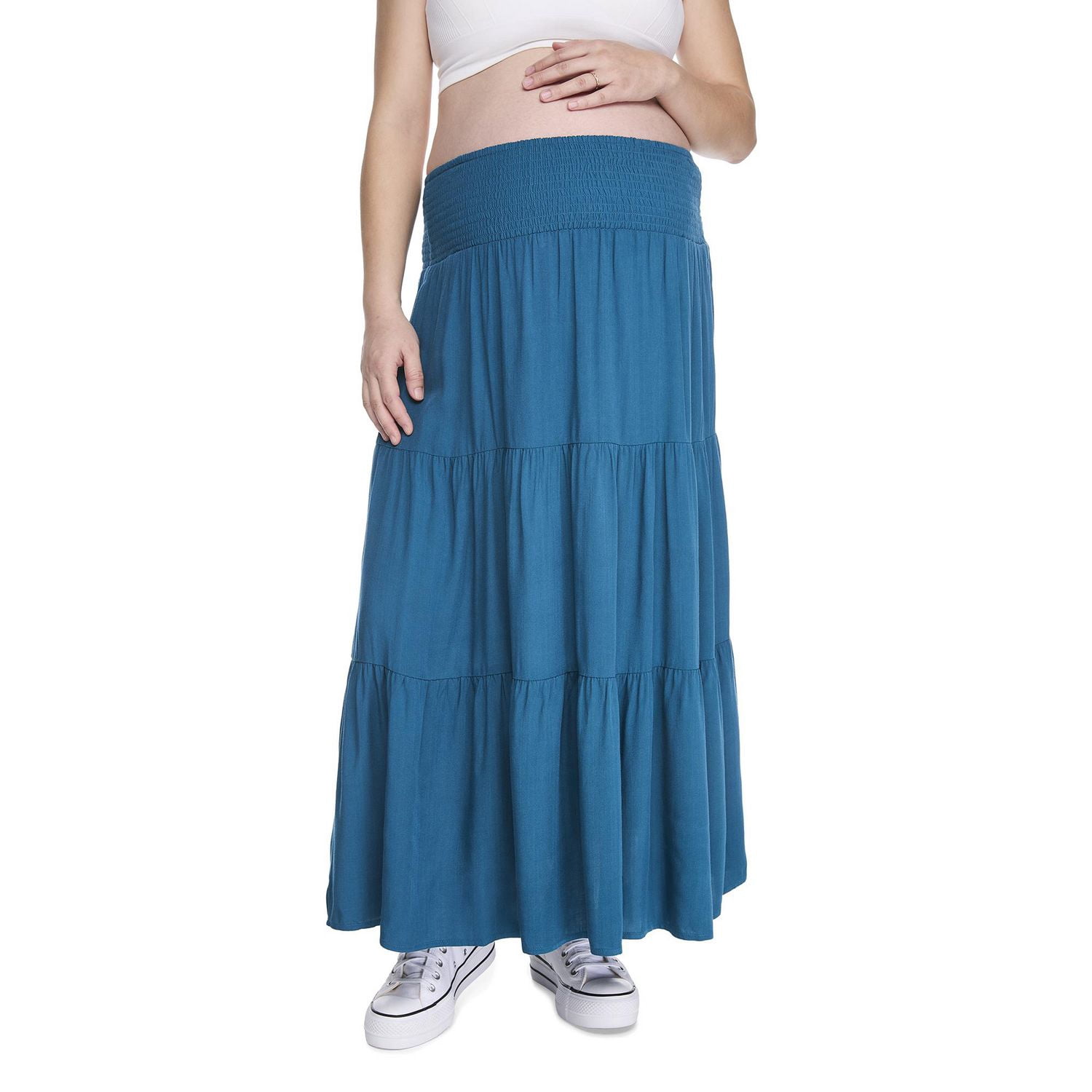 Paisley Sky Maternity Tiered Midi Skirt