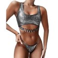 thumbnail image 4 of Honganda Women?s 2Pcs Bikini Suit,  Metal Chain Tank Tops with Triangle Bottoms, 4 of 7