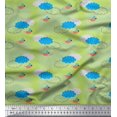 thumbnail image 2 of Soimoi Green Silk Fabric Clouds & Bird Print Sewing Fabric Yard 44 Inch Wide, 2 of 5