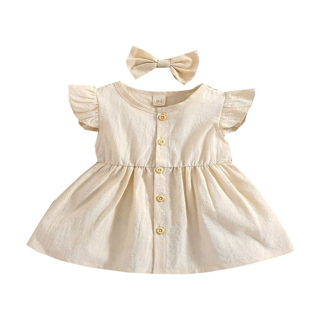 Robe d'Été pour Tout-Petites Filles en Coton et Lin à Volants, Dos Nu, Sans Manches, Décontractée pour la Plage et les Fêtes