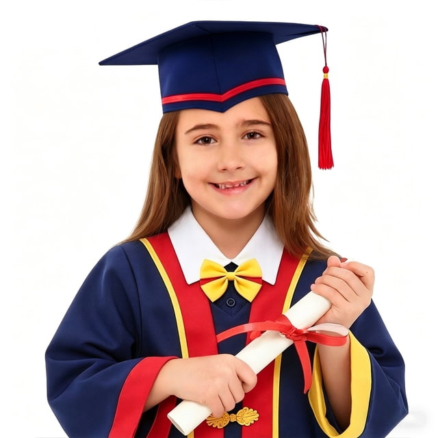 FYEGRE Graduation Gown And Cap Set For Boys Academic Formal Commencement Wear Robe Outfit Navy 9-10 Years