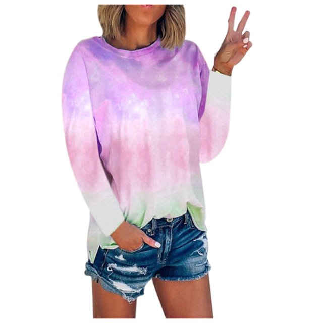 Birdeem T-Shirt Décontracté Teinture sur Nœuds Imprimé Manches Longues Col Rond Blouse Géométrie Imprimée