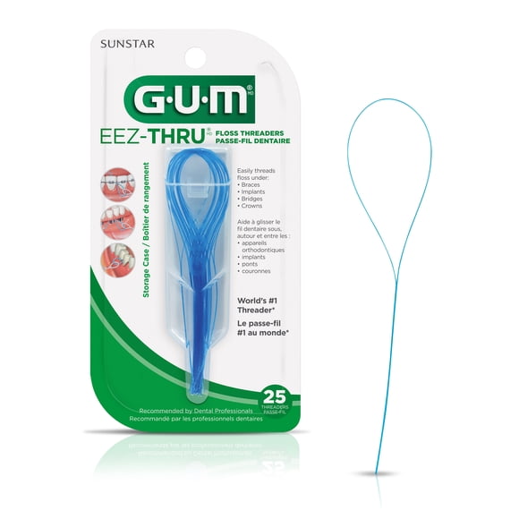 GUM® Eez-Thru® Floss Threaders for Orthodontic Braces, Fixed Bridges, Dental Implants & Crowns, Storage Case, 25 Count