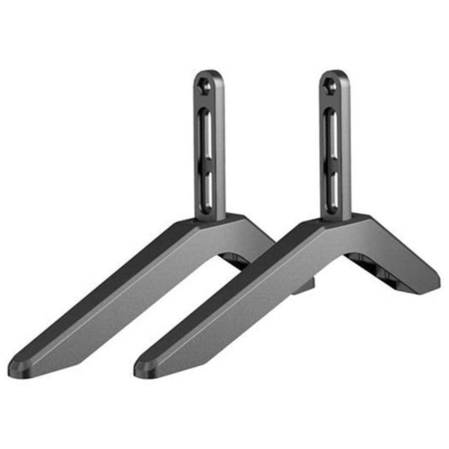 2Pcs TV Stand Base Mount Universal LCD TV Television Bracket Table Holder Multifunctional Convenient Furniture Legs. Two black aluminum alloy TV base brackets designed for universal LCD TV compatibility, featuring adjustable mounting positions and a fixed design. Supports more than 15kg and includes screw mounting accessories for secure installation. Suitable for TVs with pole holes or mounting positions on the back.