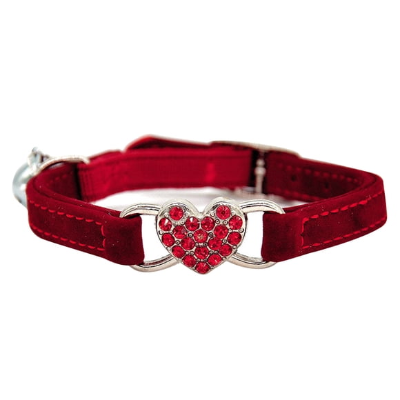 Miangastore 1pc Adjustable Cat Heart Collar Cat Neck Chain with Rhinestone Decor and Bell for Cat Kitten Pet (Red)