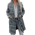 thumbnail image 2 of IROINID Veste Mi-Longue Confortable pour Femmes Trench-Coat à Carreaux à Col Cranté Manches Longues, Gris, 2 of 8