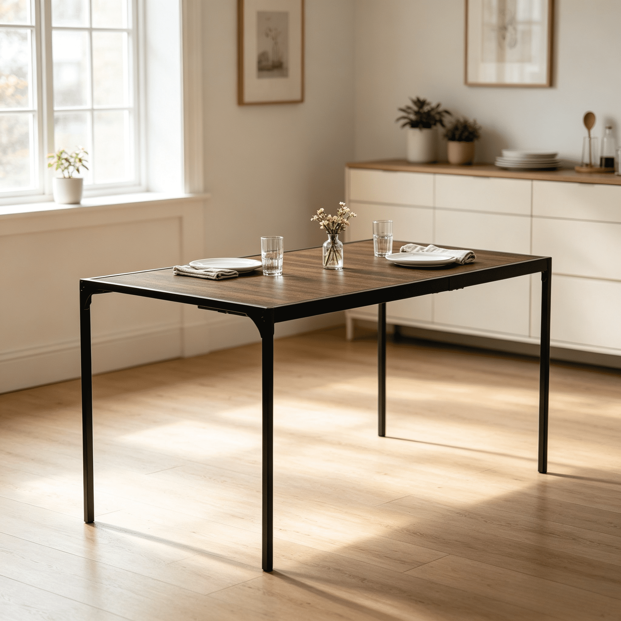 Homy Casa Modern Industrial Dining Table for 4, 47.2" Espresso Kitchen Table with Metal Legs