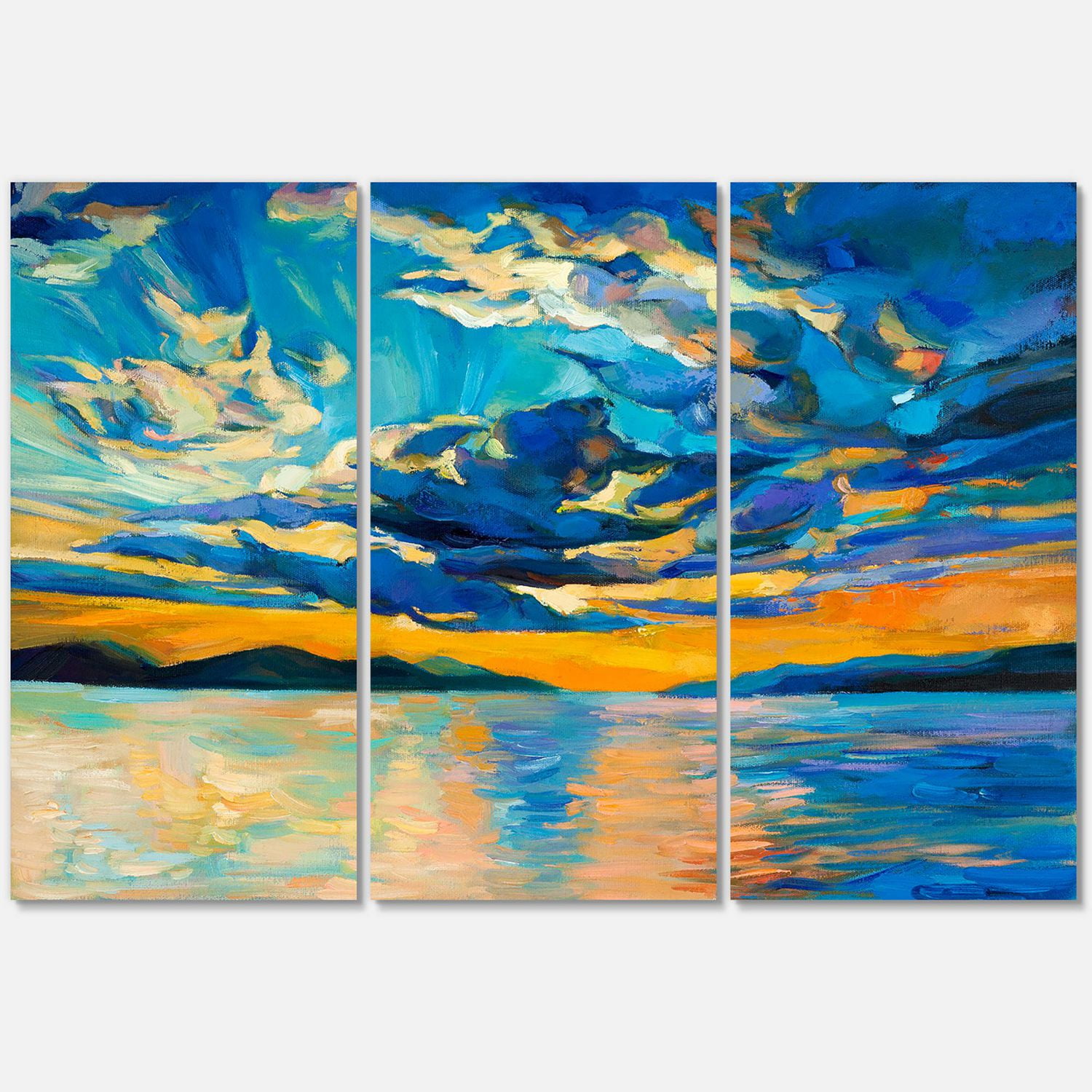 Designart Nuageux grand ouvert coucher de soleil sur l'horizon de l'océan Art mural sur toile