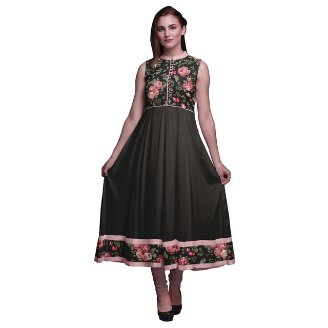Bimba Black4 Robe Anarkali Florale pour Femmes Kurti Imprimée Ethnique Indienne Longue Kurta Robe de Soirée Moyen