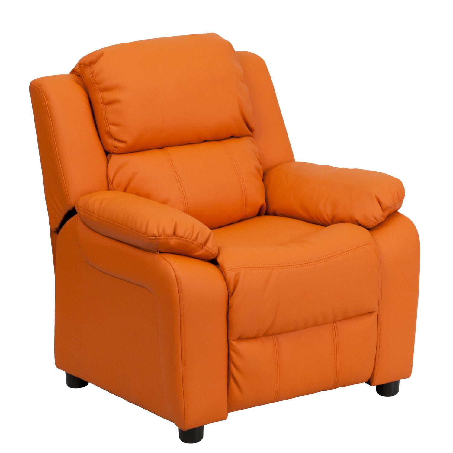 Deluxe Padded Contemporary Orange Vinyl Kids Recliner with Storage Arms