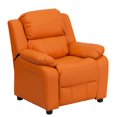 thumbnail image 1 of Deluxe Padded Contemporary Orange Vinyl Kids Recliner with Storage Arms, 1 of 9