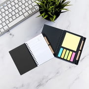 Roiihwy Spiral Notebook with Pen in Holder and Sticky Notes, Spiral Notebooks for Work "12x15in" with Pen, Pocket Small Notebook Making Plans Writing Memos Office Supplies(Black)