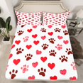 thumbnail image 2 of Ensemble de Draps Empreintes Rouges Grand Lit Empreinte de Patte de Chien, Love Heart Puppy Draps pour Enfants Garçons Filles Ados Dessin Animé Animal de Compagnie Drap Plat Drap-Housse, 2 of 6