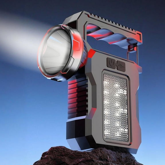 Djiypn Projecteur de Recherche Portable Multifonction à Énergie Solaire pour l'Extérieur, Lampe Solaire, pour le Camping, la Randonnée, les Urgences, Veilleuse, Aventures en Plein Air, Survie