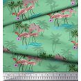 thumbnail image 3 of Soimoi Green polyester Crepe Fabric Palm Tree, & Flamingo Bird Print Fabric by Yard 52 Inch Wide, 3 of 3