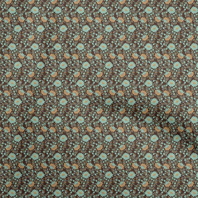 oneOone Rayon Dark Brown Fabric Floral Sewing Material Print Fabric By The Yard 56 Inch Wide