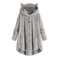 thumbnail image 1 of WEIYLL Womens Fleece Jackets Plus Size Button Plush Hooded Loose Cardigan Wool Grey Ladies Fall Tops And Blouses Size M, 1 of 2