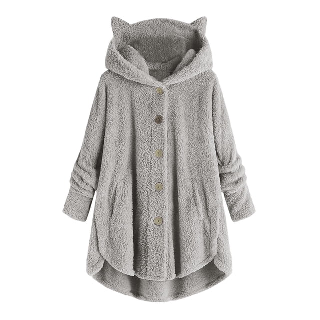 WEIYLL Womens Fleece Jackets Plus Size Button Plush Hooded Loose Cardigan Wool Grey Ladies Fall Tops And Blouses Size M