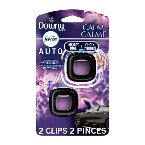 Febreze Assainisseur d'Air pour Voiture, Pince pour Bouche d'Air Automobile Anti-Odeurs, Parfum Calme Downy, 2 Unités