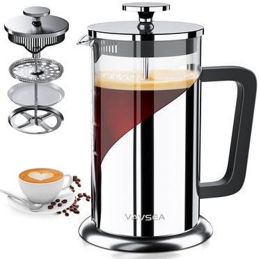 VAVSEA French Press Coffee Maker, 35oz Coffee Press  with Thicken Borosilicate Glass & 304 Stainless Steel, Double Wall, Dishwasher Safe, Silver